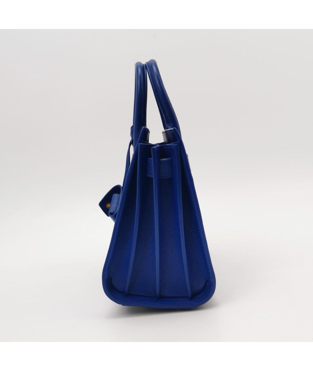 SAINT LAURENT Синяя кожаная сумка с короткими ручками, фото 5