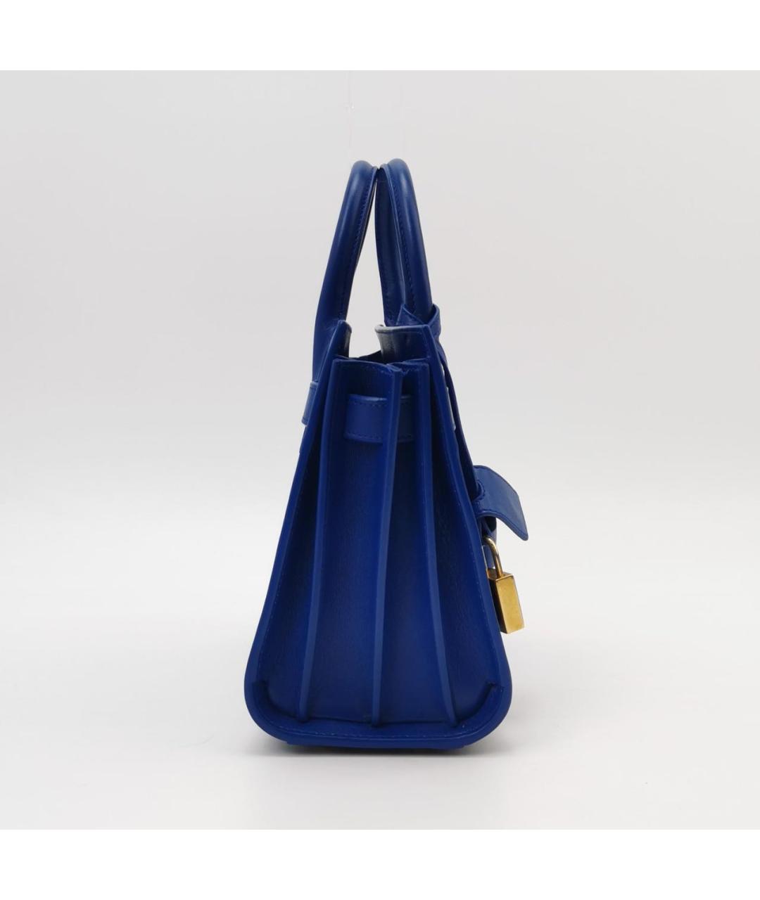 SAINT LAURENT Синяя кожаная сумка с короткими ручками, фото 2