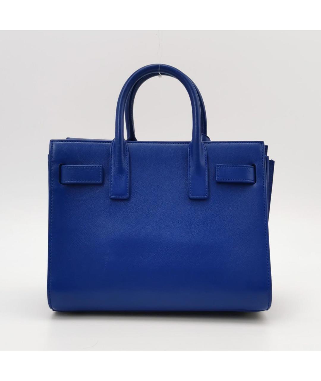 SAINT LAURENT Синяя кожаная сумка с короткими ручками, фото 3
