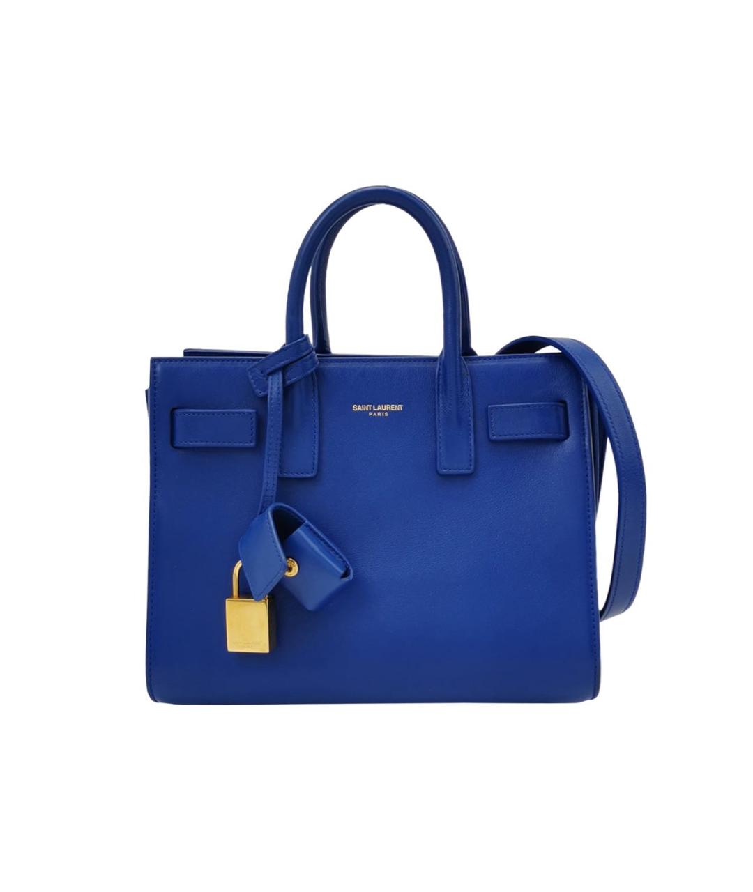 SAINT LAURENT Синяя кожаная сумка с короткими ручками, фото 9