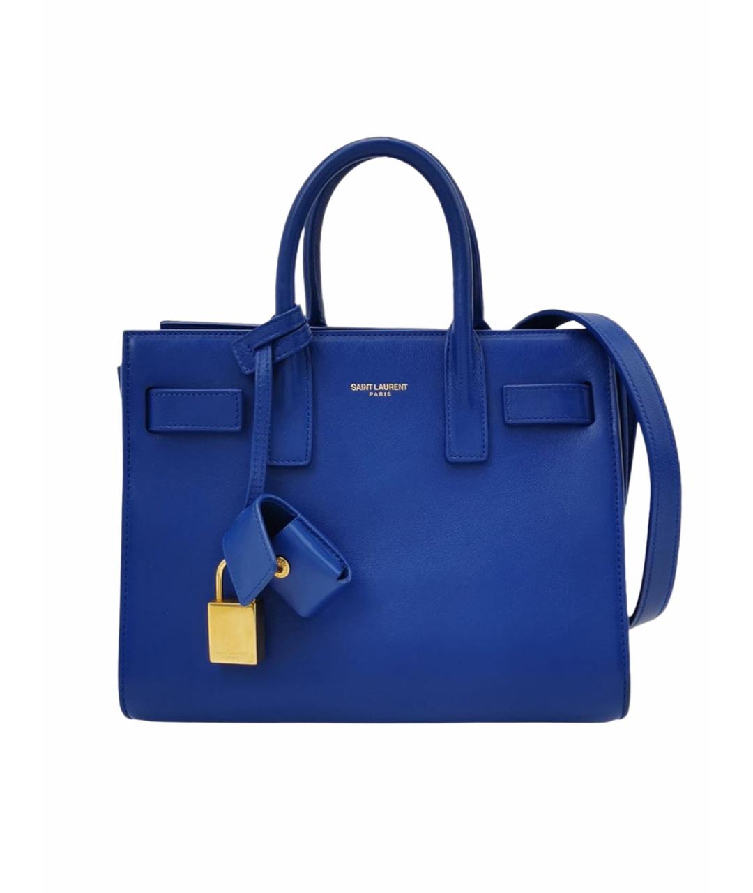 SAINT LAURENT Синяя кожаная сумка с короткими ручками, фото 1