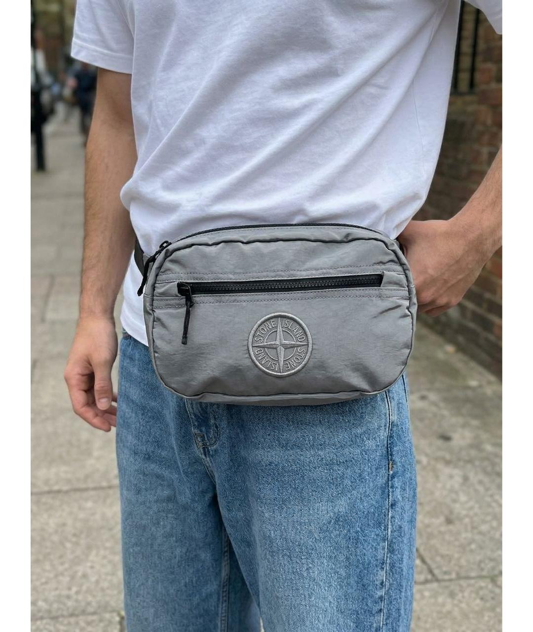 STONE ISLAND Серая тканевая барсетка, фото 6