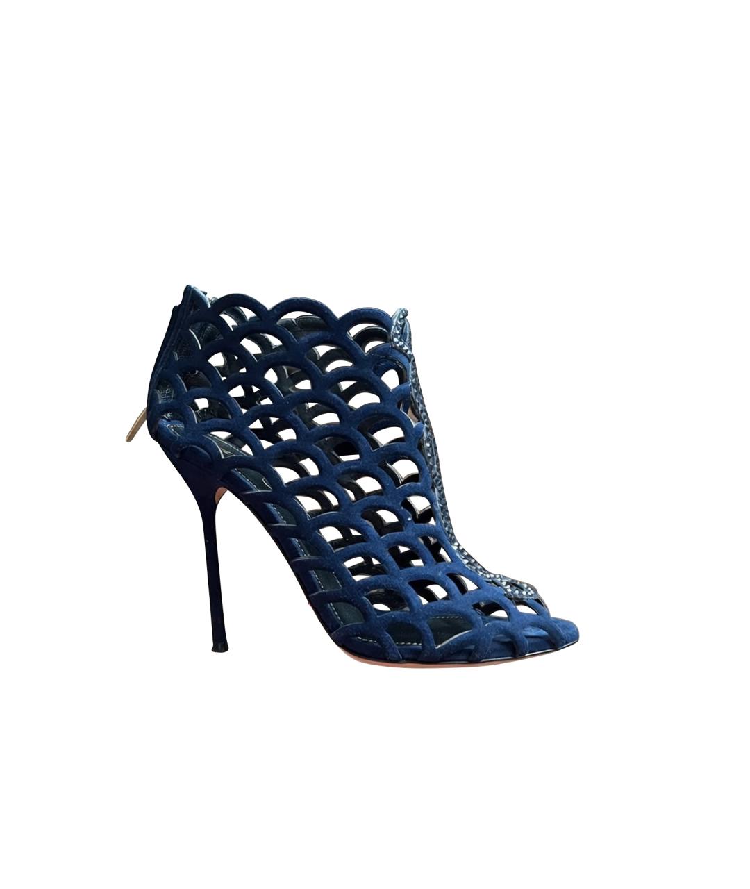 SERGIO ROSSI Темно-синие бархатные босоножки, фото 6