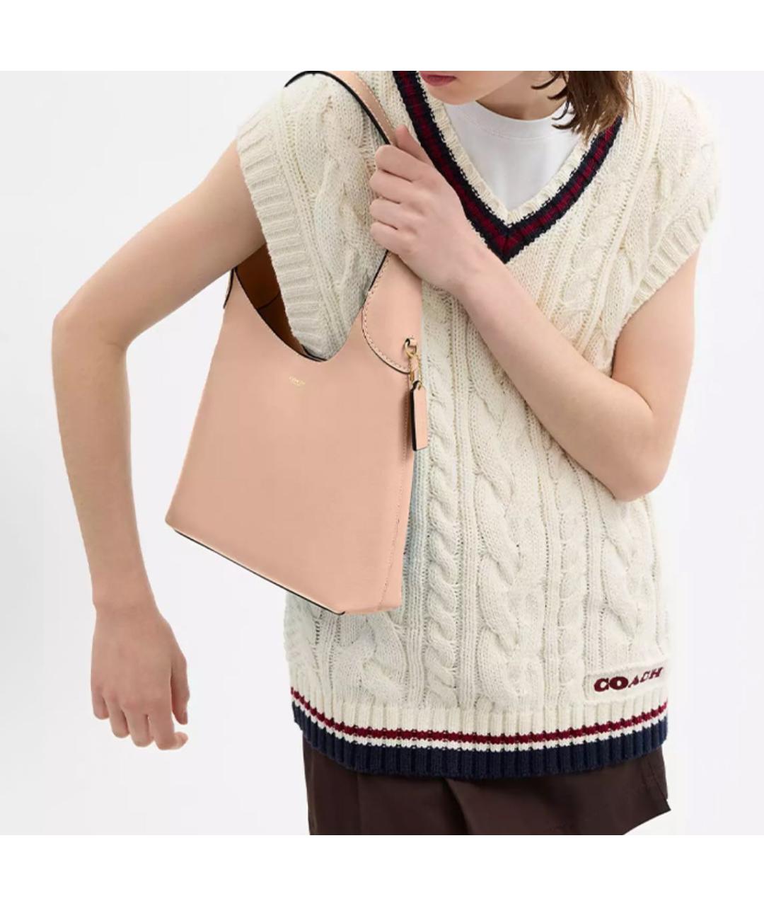 COACH Бежевая кожаная сумка через плечо, фото 6