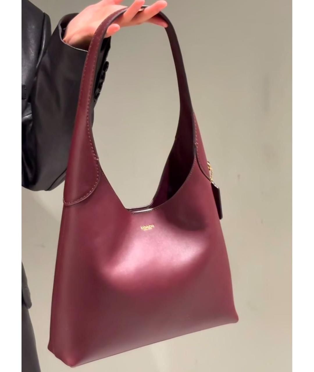 COACH Бордовая кожаная сумка через плечо, фото 5