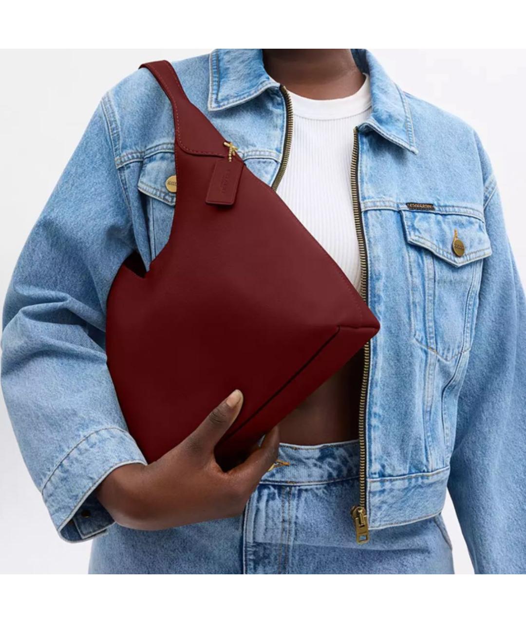 COACH Бордовая кожаная сумка через плечо, фото 4