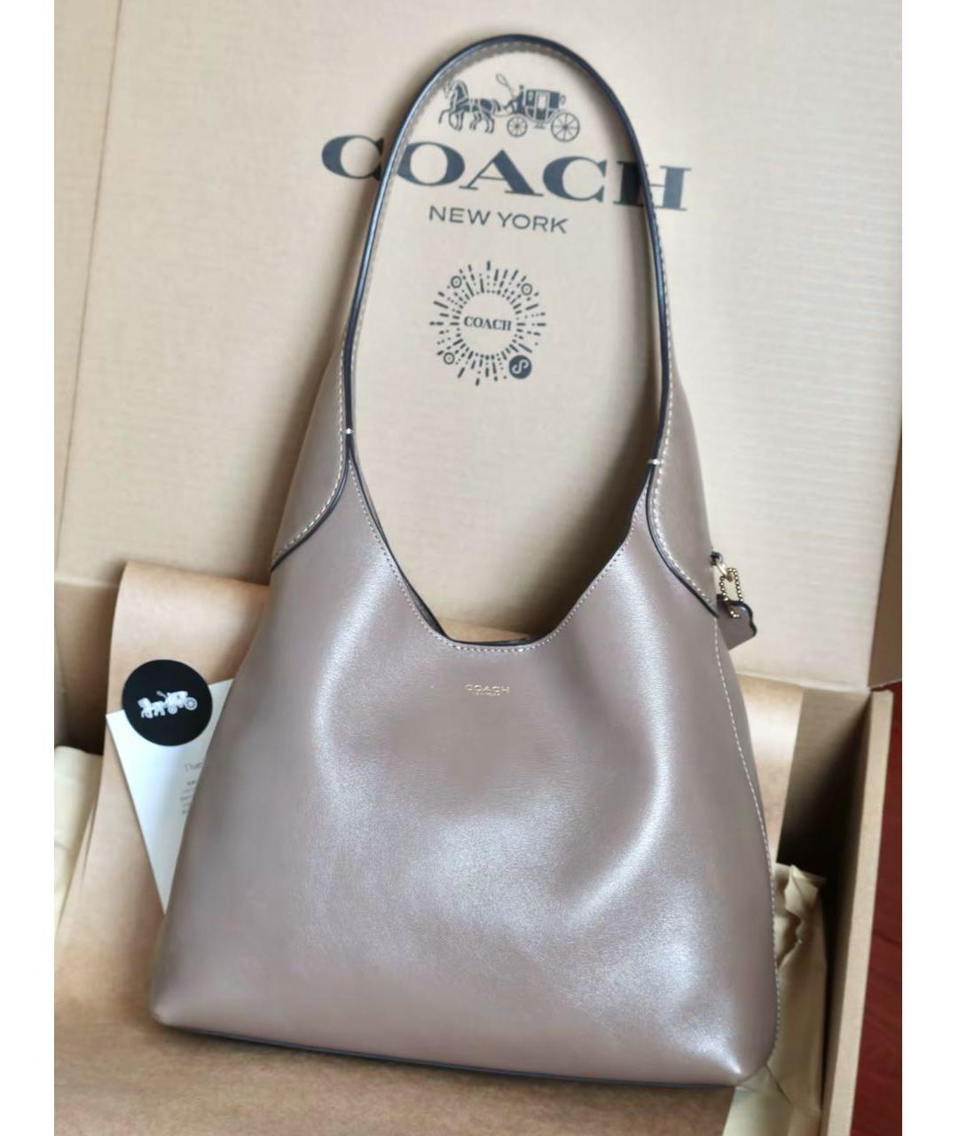 COACH Бежевая кожаная сумка через плечо, фото 4