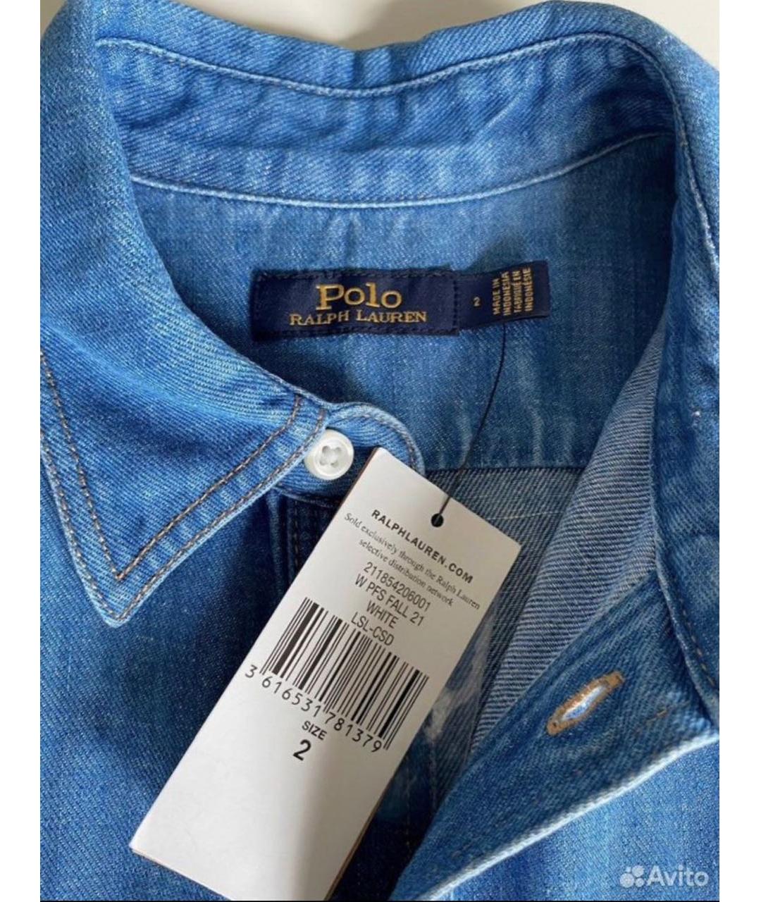 POLO RALPH LAUREN Голубое хлопковое повседневное платье, фото 4