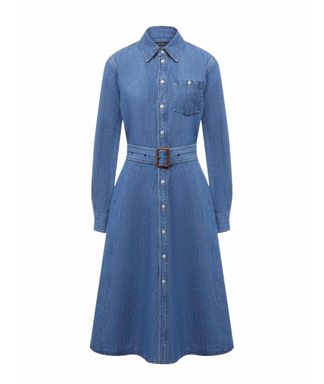 POLO RALPH LAUREN Голубое хлопковое повседневное платье, фото 1