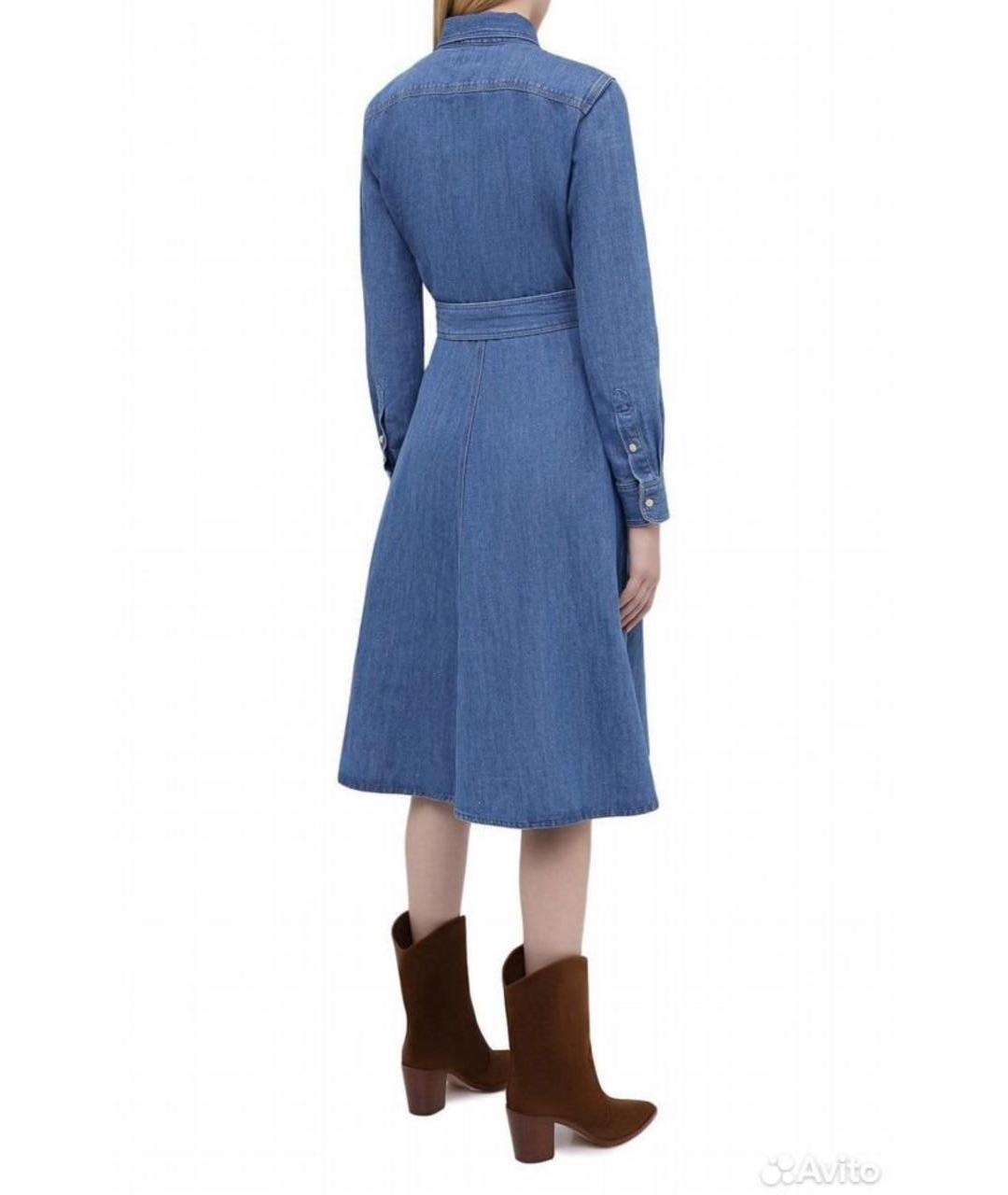 POLO RALPH LAUREN Голубое хлопковое повседневное платье, фото 2