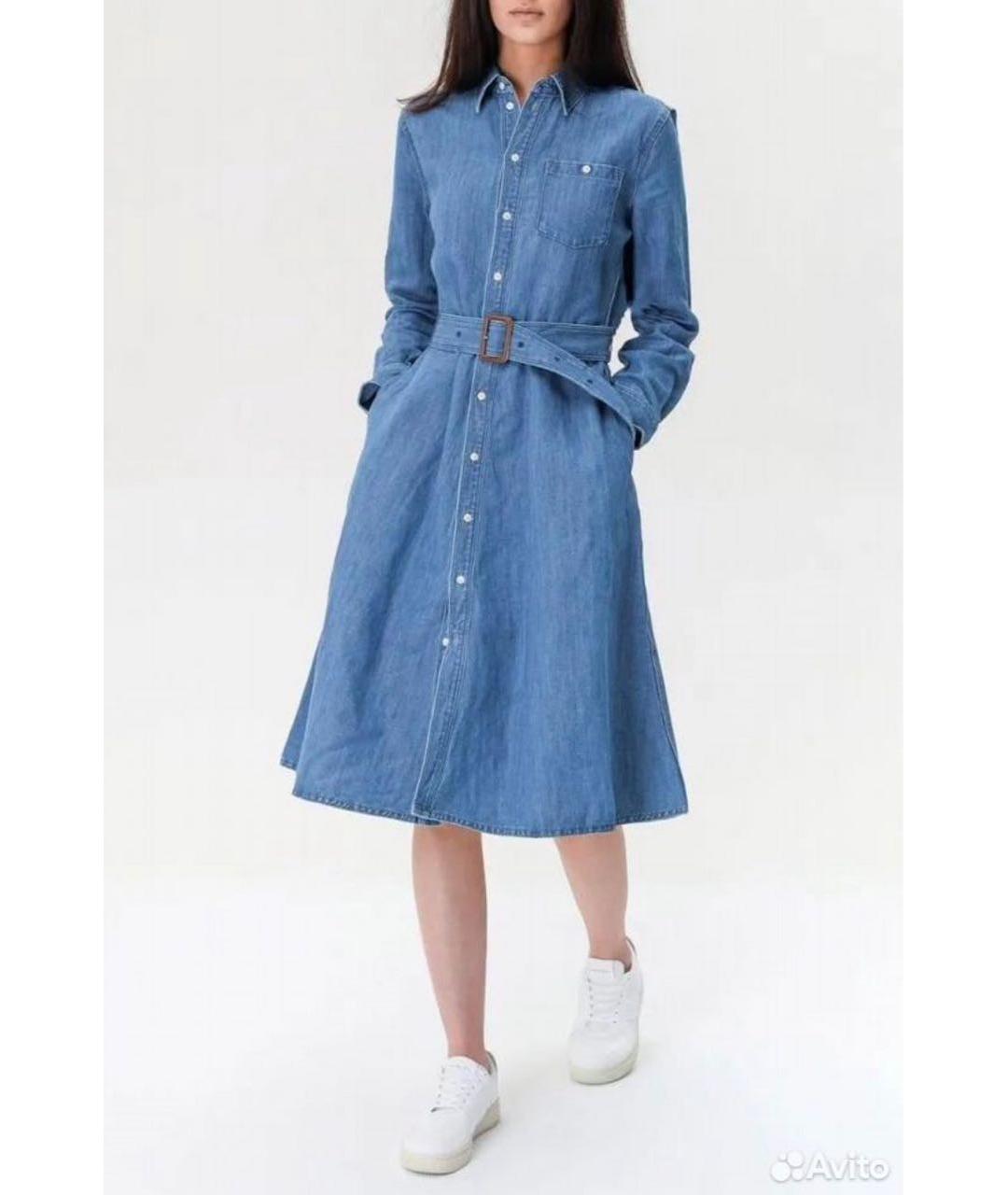 POLO RALPH LAUREN Голубое хлопковое повседневное платье, фото 3