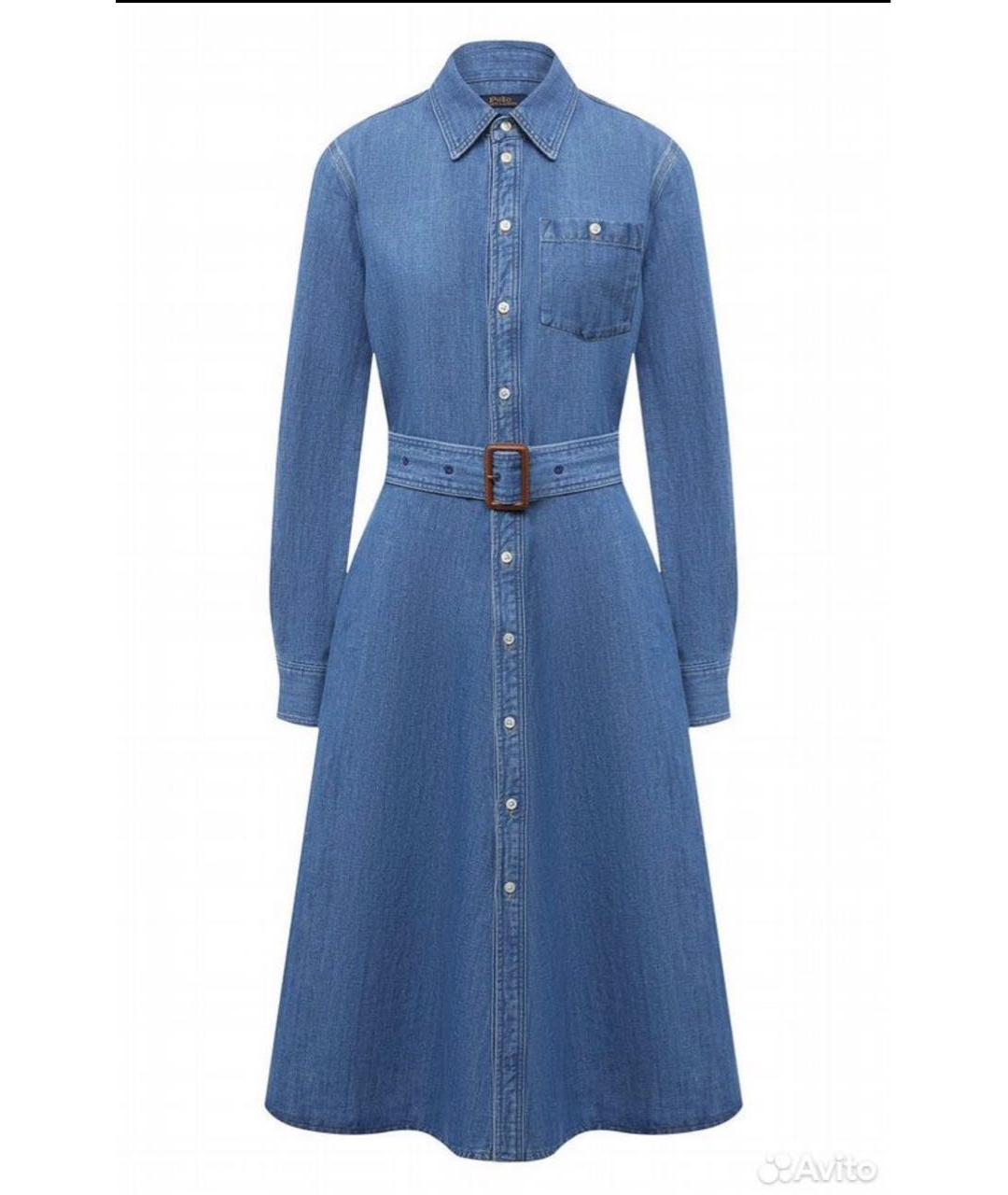 POLO RALPH LAUREN Голубое хлопковое повседневное платье, фото 5