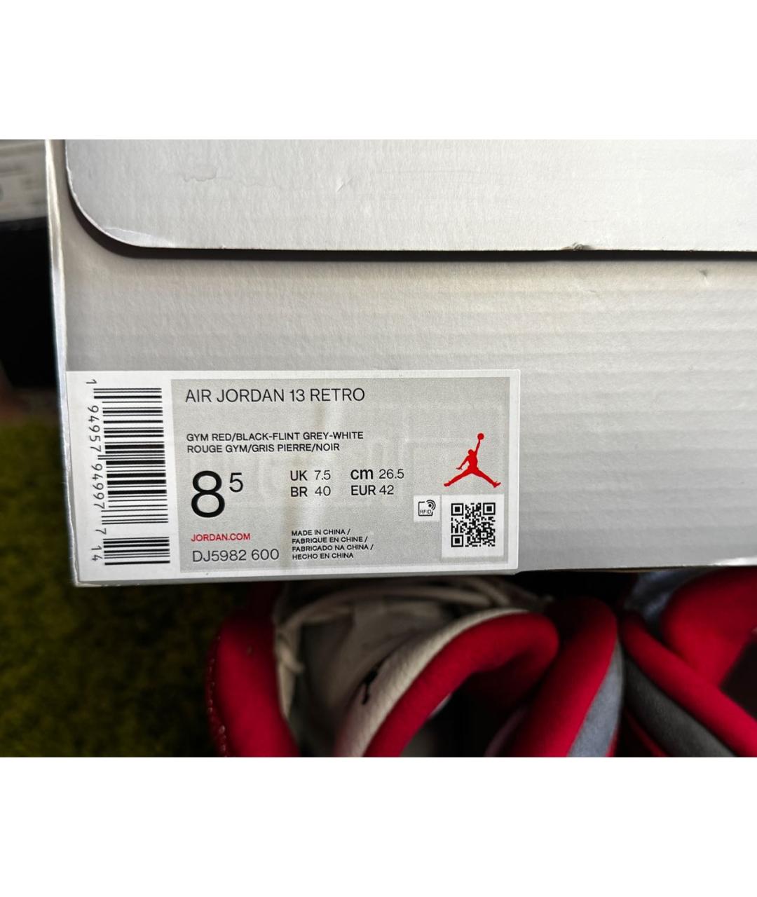 JORDAN Серые кожаные высокие кроссовки / кеды, фото 6