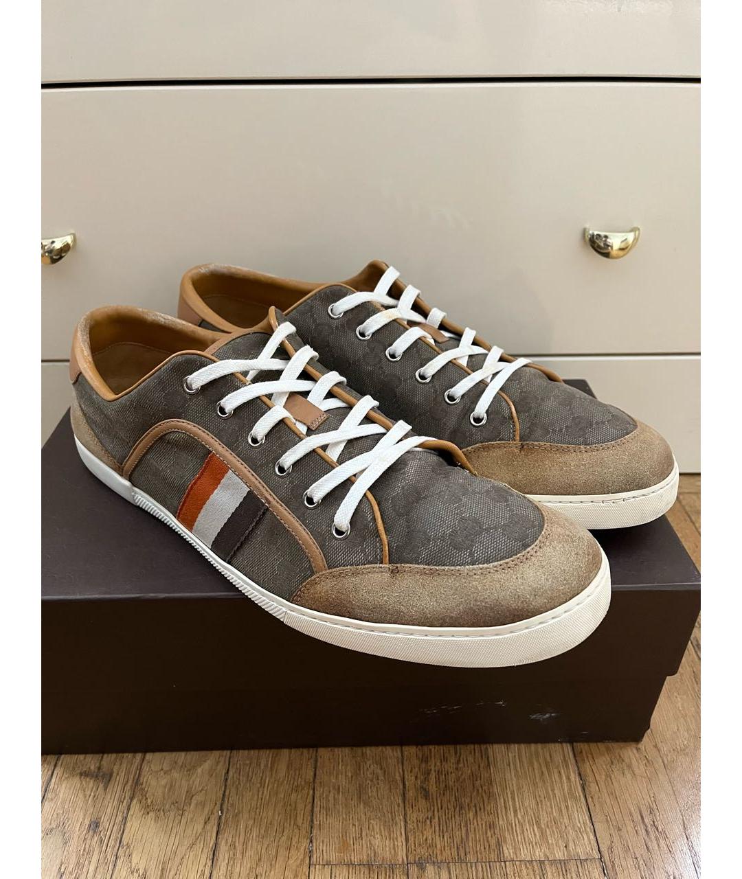 GUCCI Бежевые замшевые низкие кроссовки / кеды, фото 8