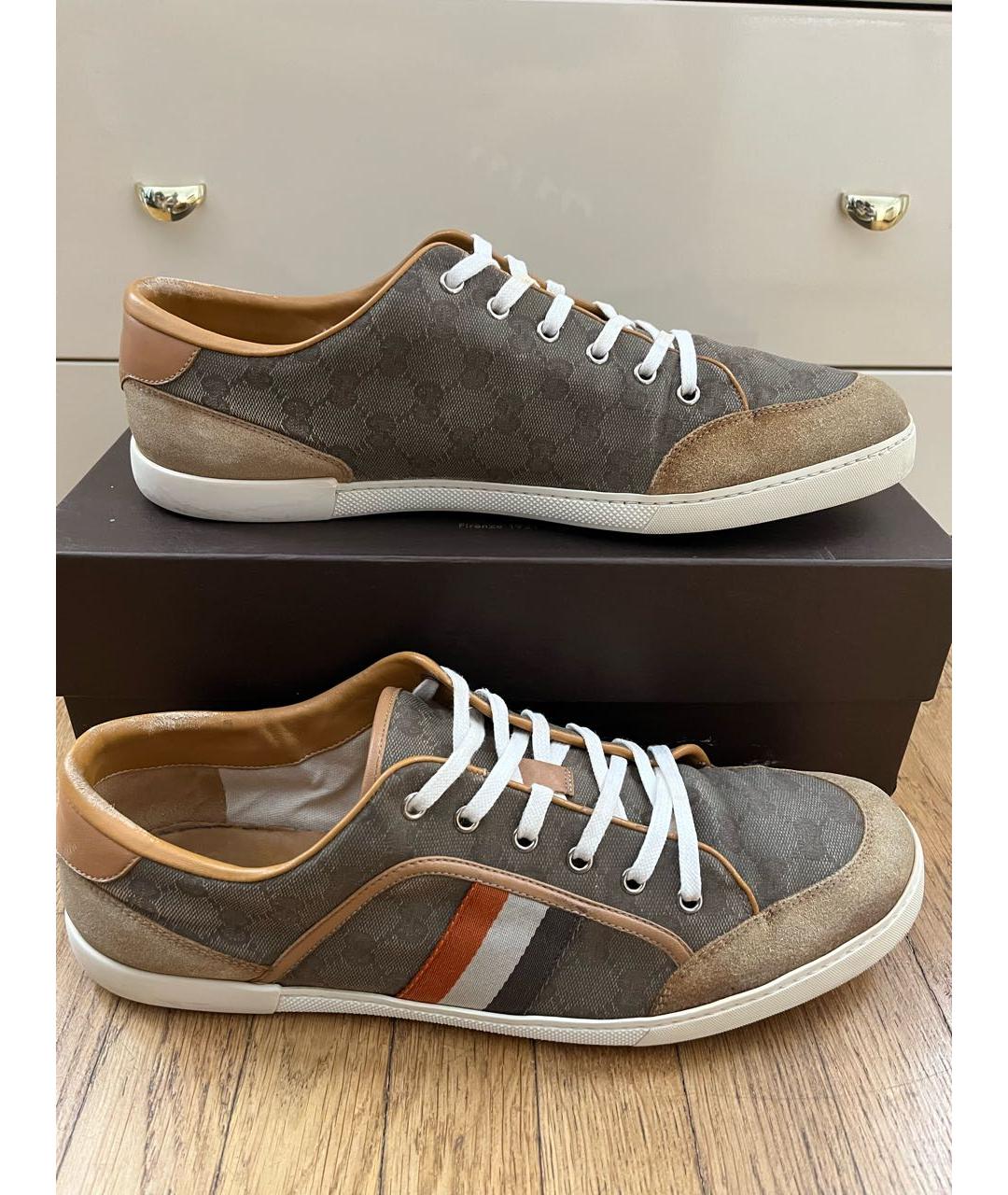 GUCCI Бежевые замшевые низкие кроссовки / кеды, фото 5