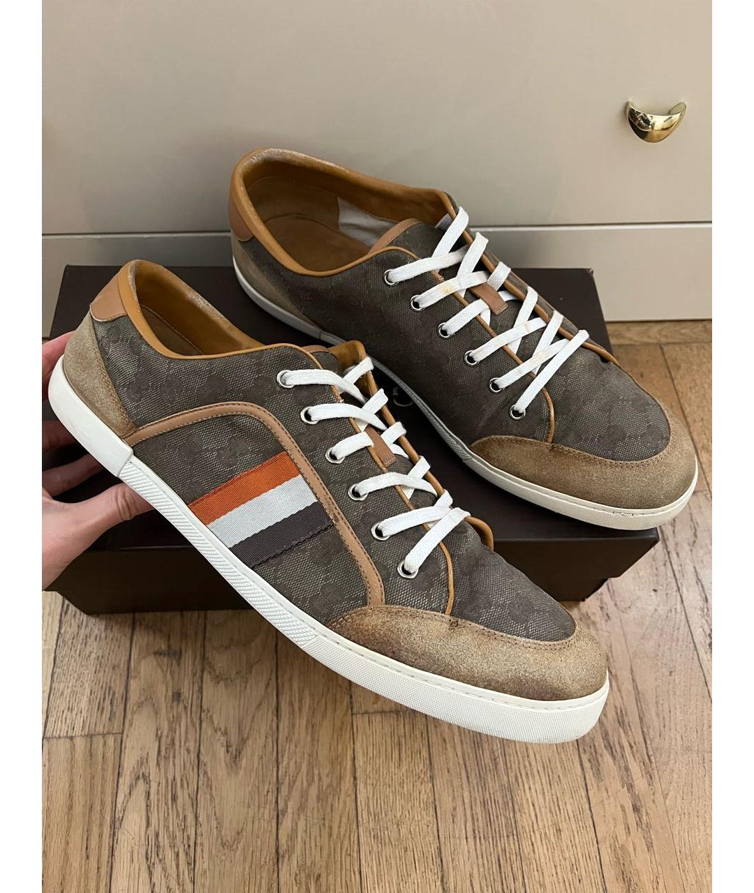 GUCCI Бежевые замшевые низкие кроссовки / кеды, фото 4