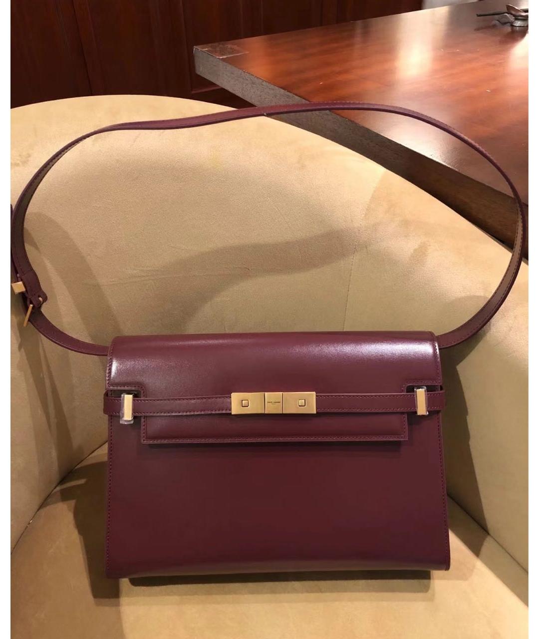 SAINT LAURENT Бордовая кожаная сумка через плечо, фото 2