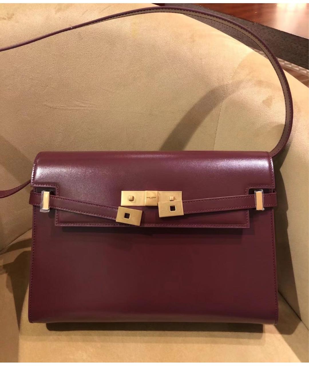 SAINT LAURENT Бордовая кожаная сумка через плечо, фото 3