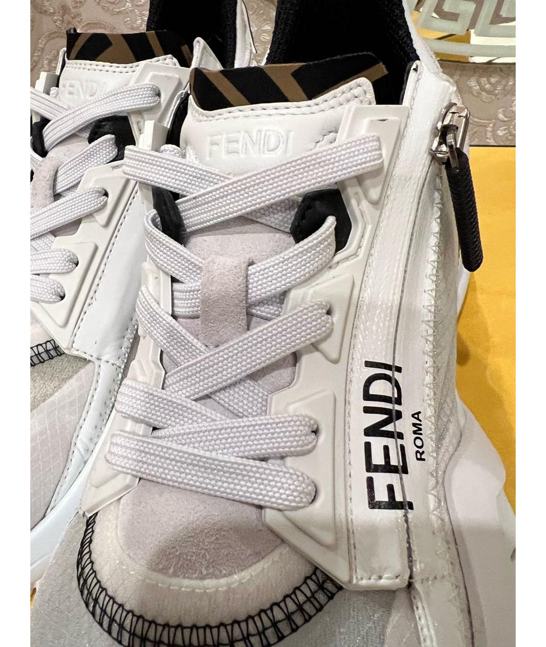 FENDI Белые кожаные кроссовки, фото 6