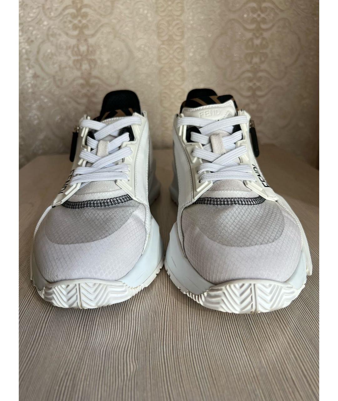FENDI Белые кожаные кроссовки, фото 2