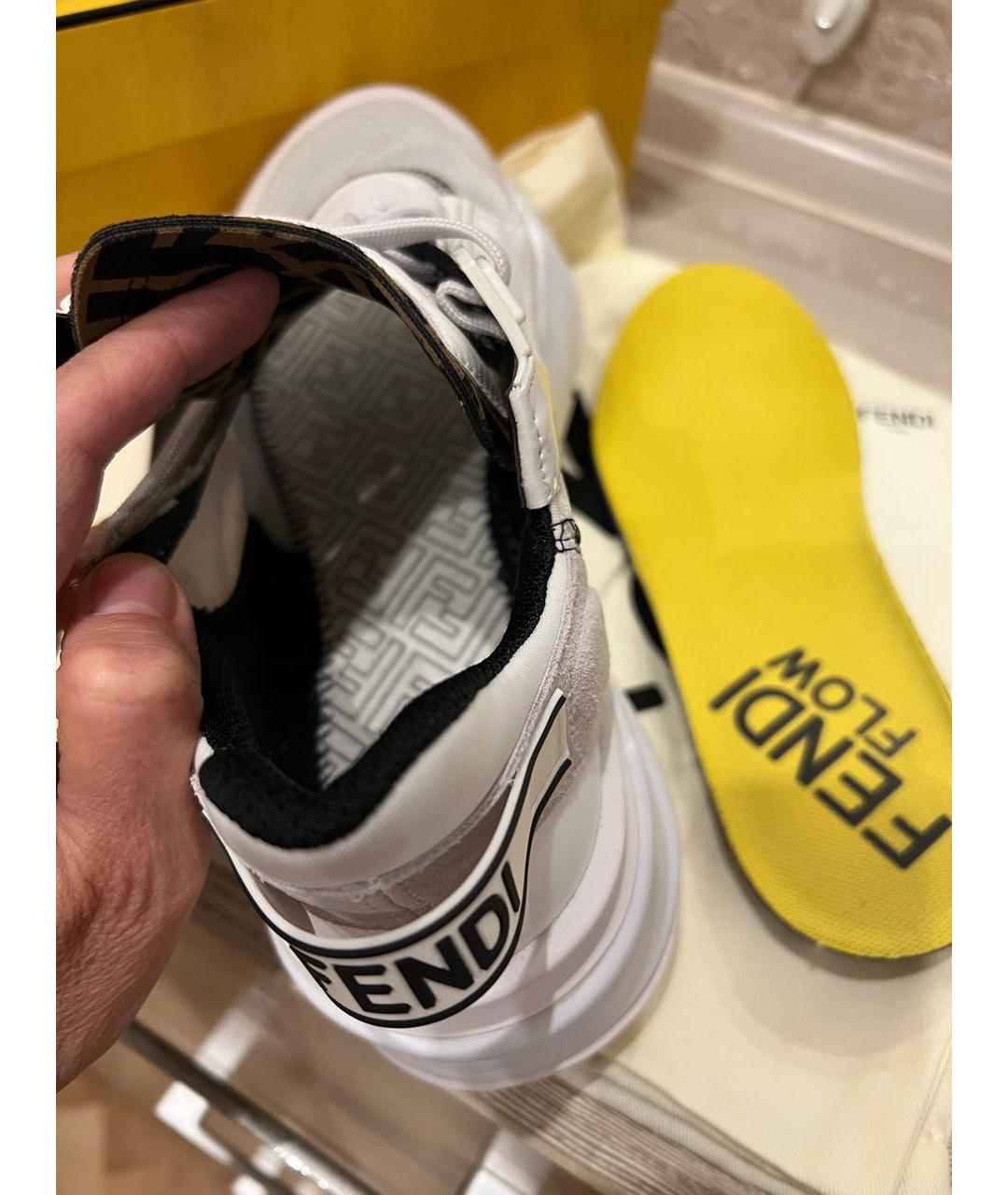 FENDI Белые кожаные кроссовки, фото 7