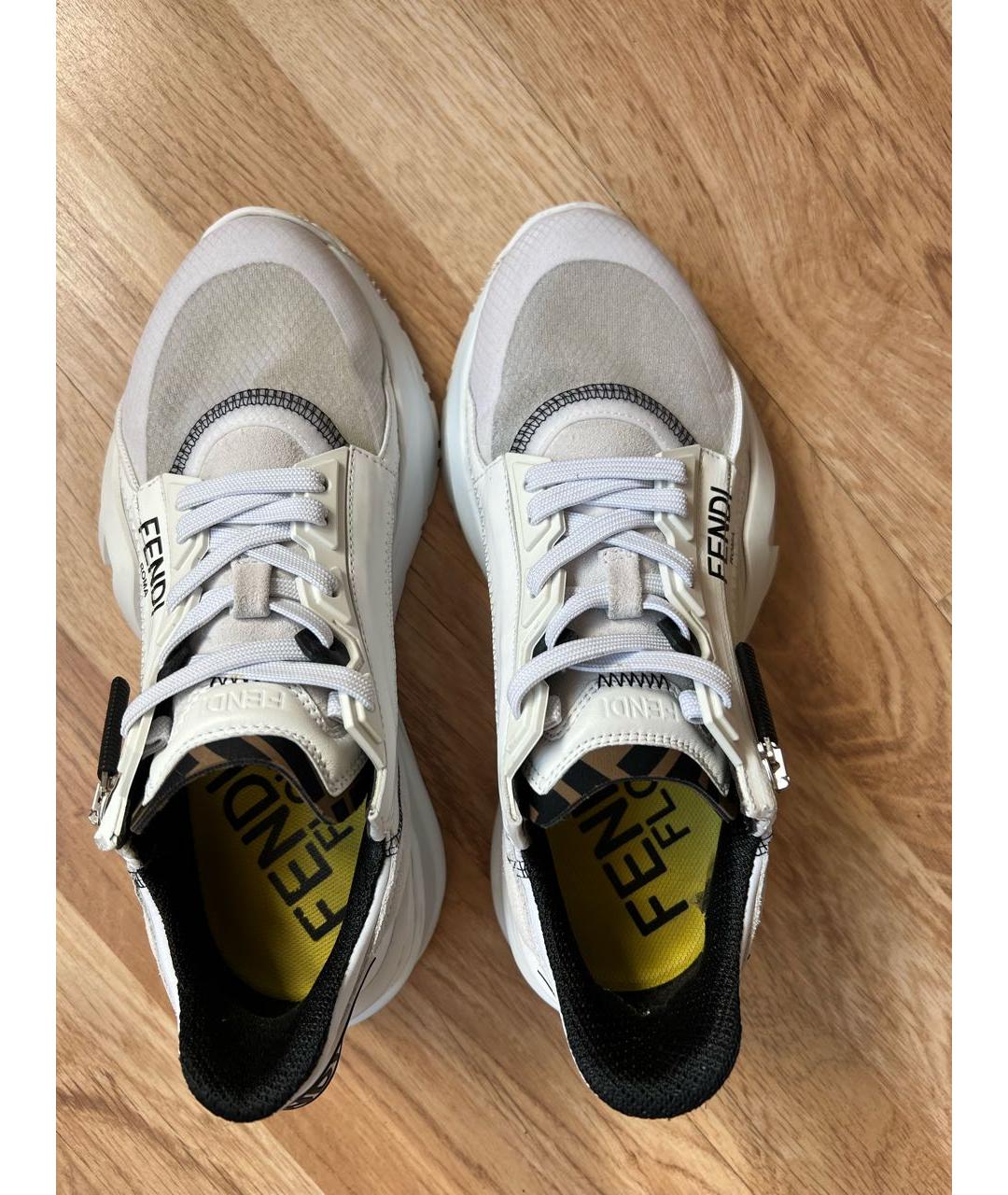 FENDI Белые кожаные кроссовки, фото 3