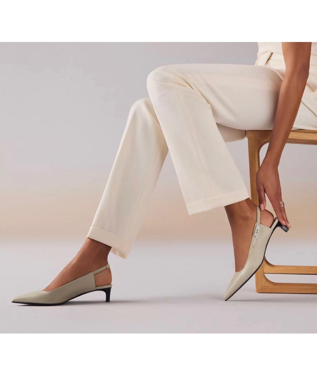HERMES Бежевые кожаные лодочки на низком каблуке, фото 3