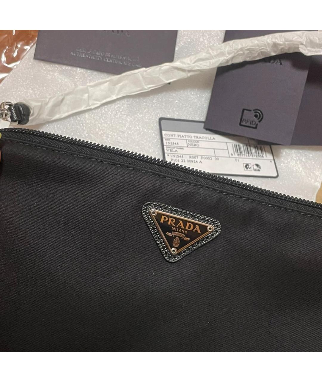 PRADA Черная жаккардовая сумка с короткими ручками, фото 8