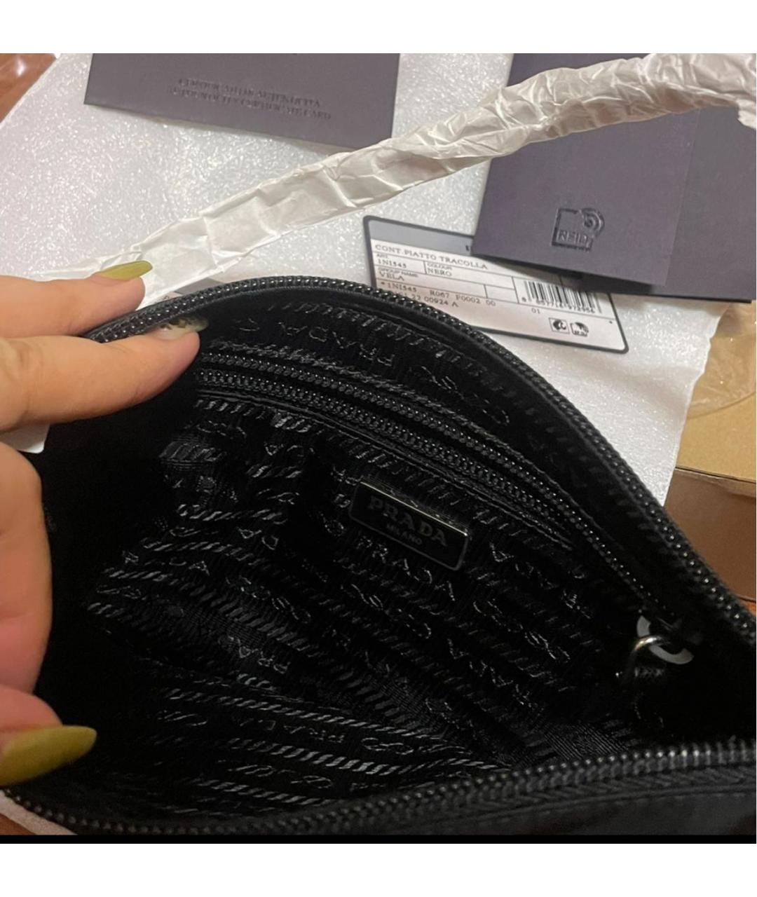 PRADA Черная жаккардовая сумка с короткими ручками, фото 7