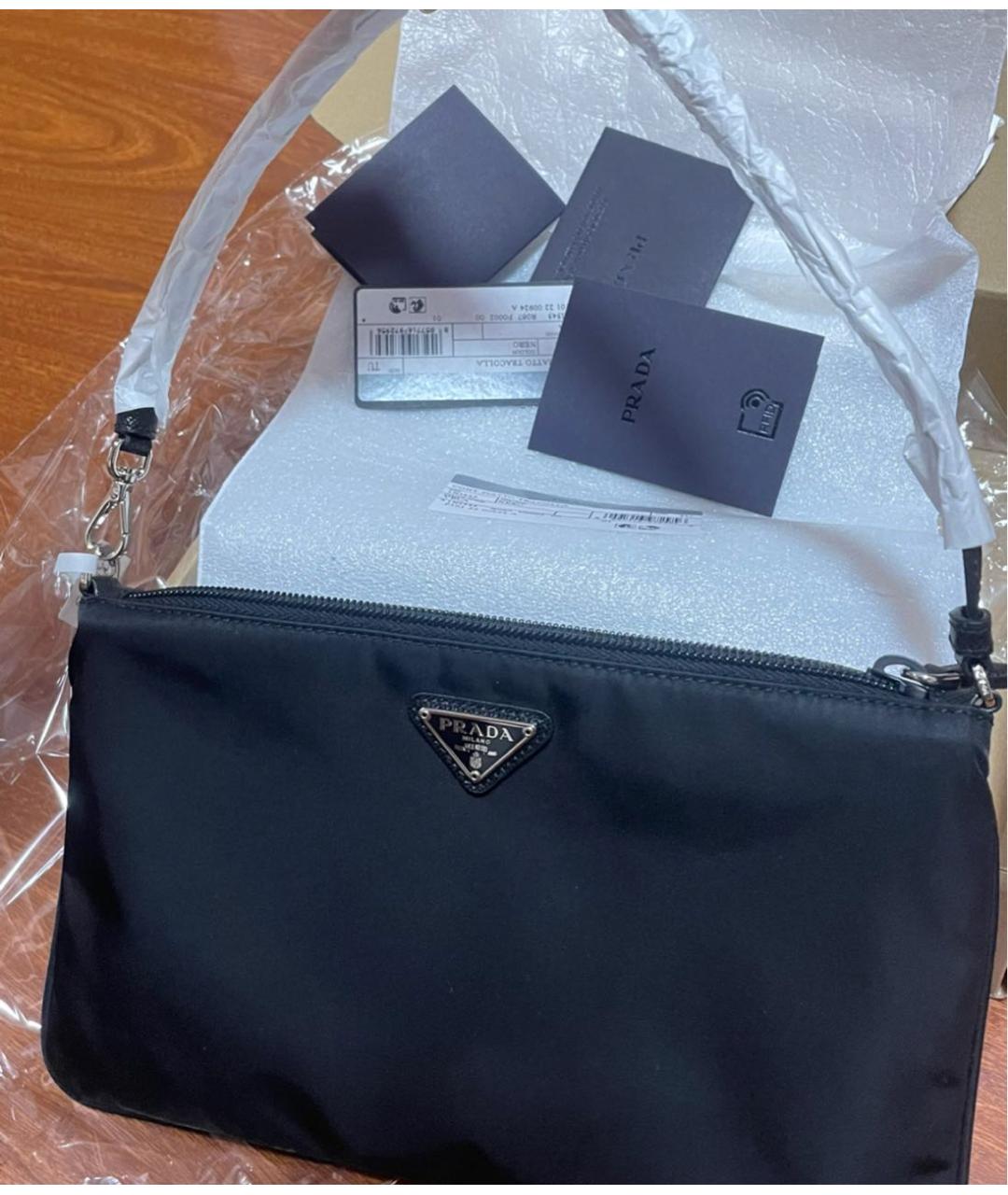 PRADA Черная жаккардовая сумка с короткими ручками, фото 6