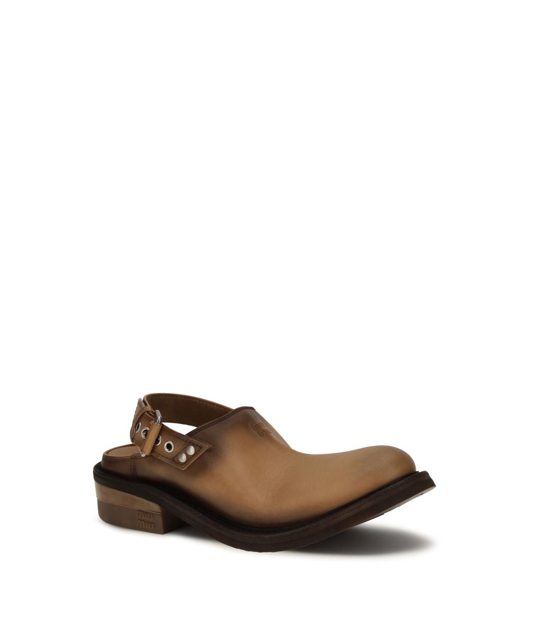 MIU MIU Коричневые кожаные сабо, фото 2