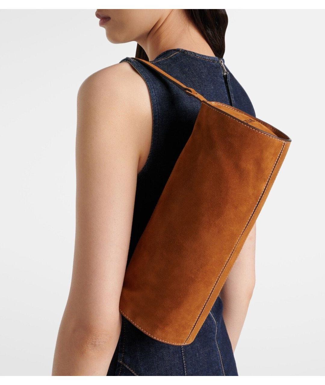 STAUD Коричневая кожаная сумка с короткими ручками, фото 5