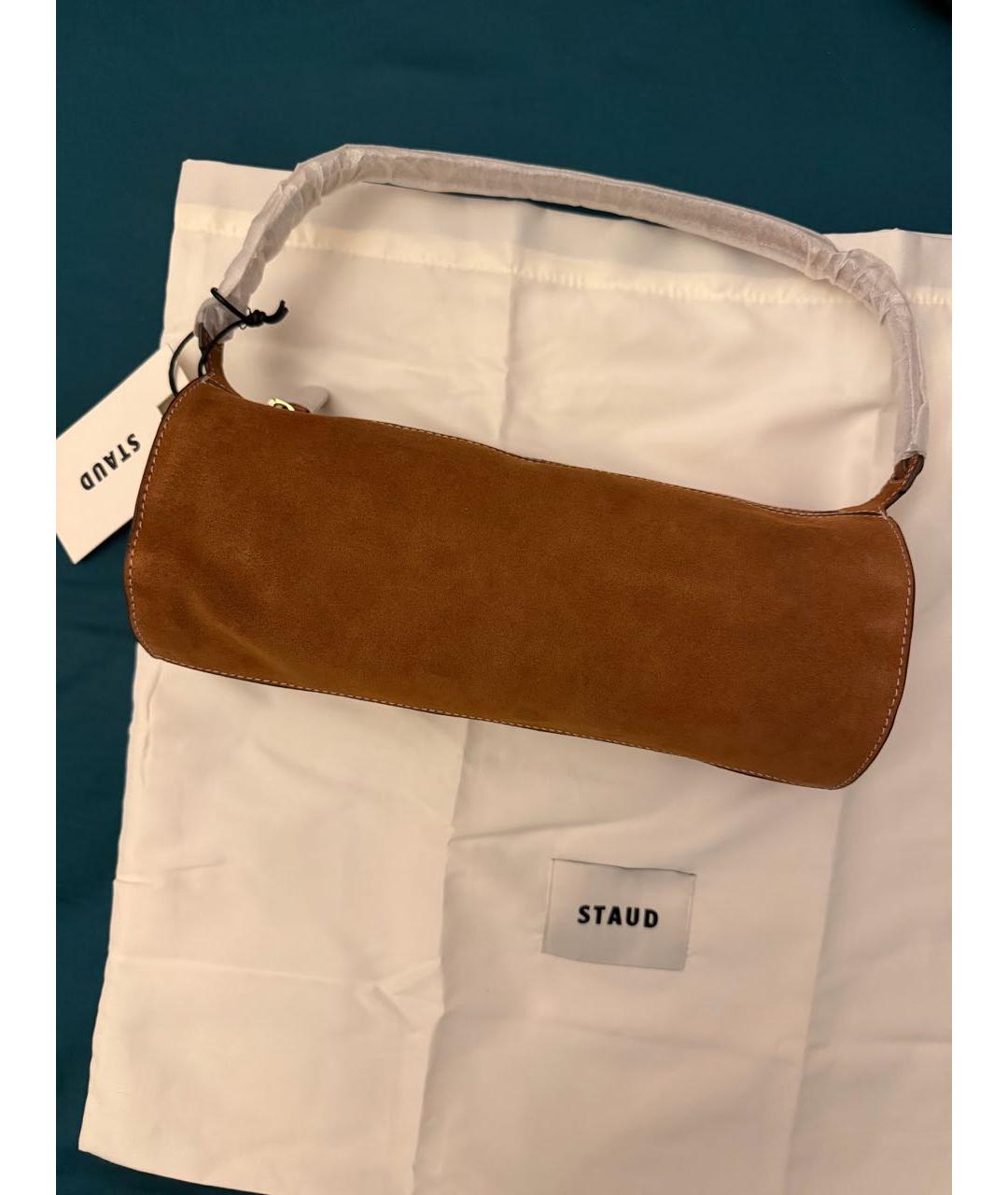 STAUD Коричневая кожаная сумка с короткими ручками, фото 6