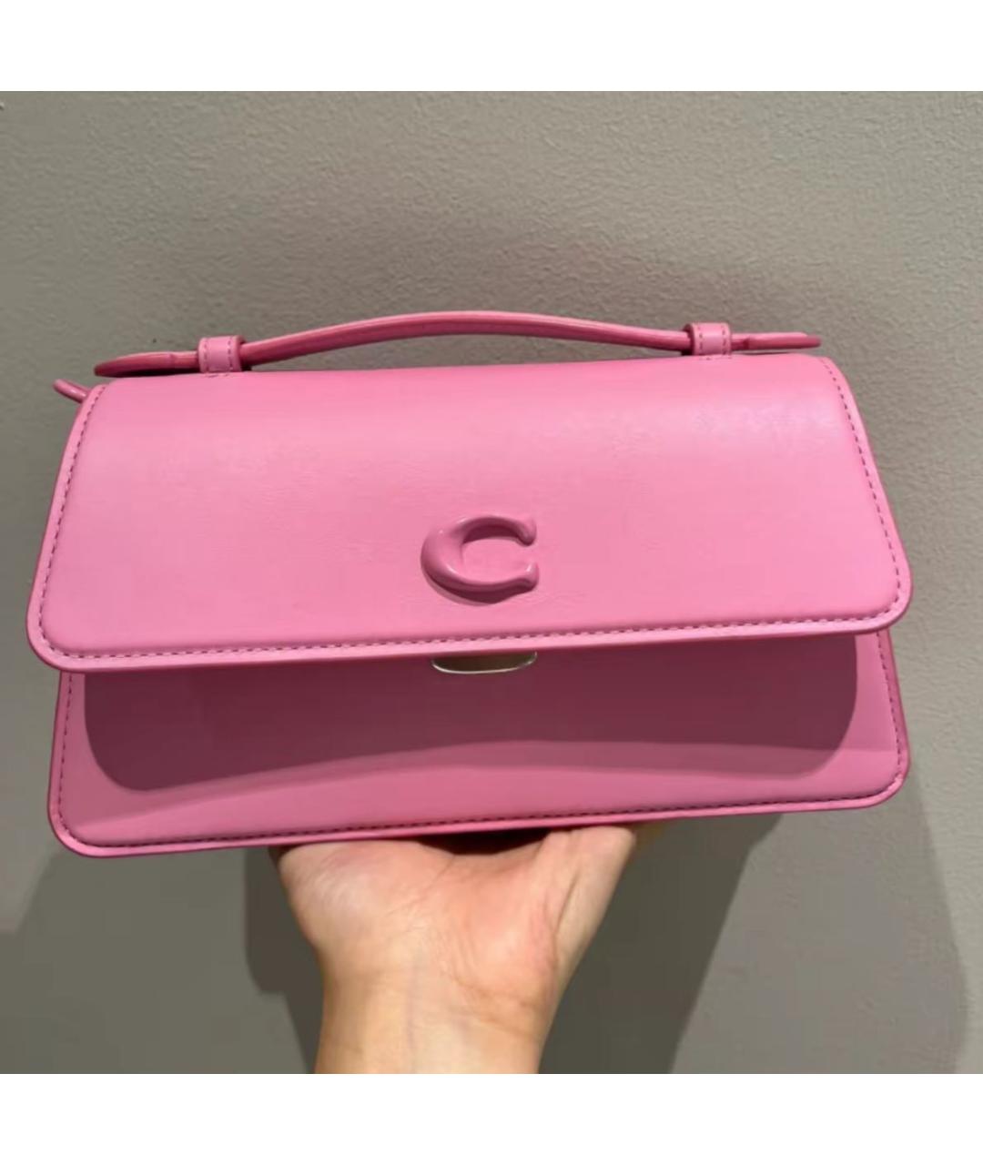 COACH Розовая кожаная сумка через плечо, фото 6
