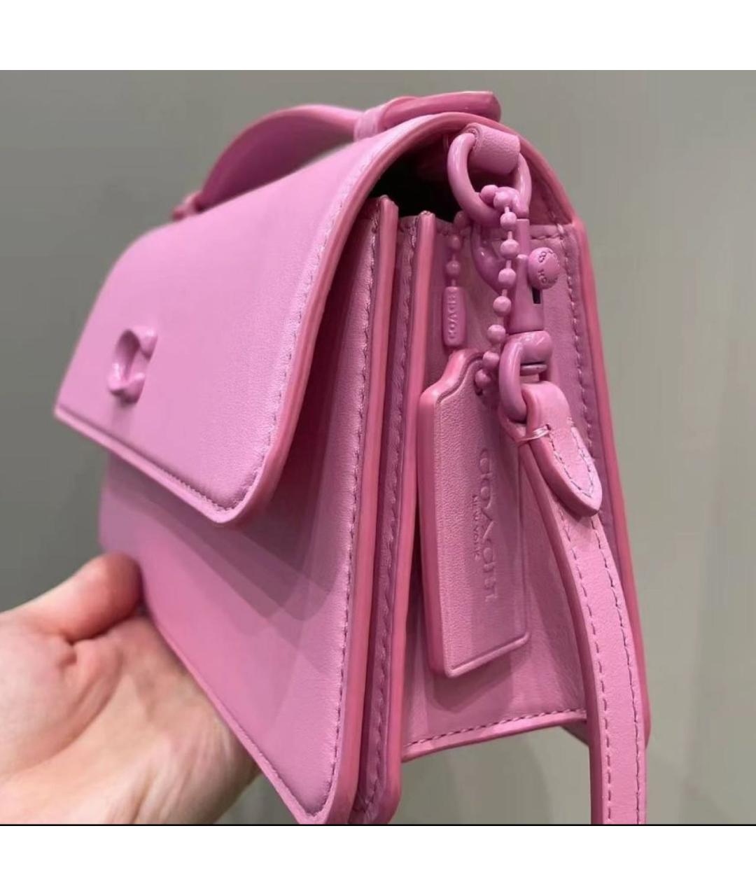 COACH Розовая кожаная сумка через плечо, фото 7