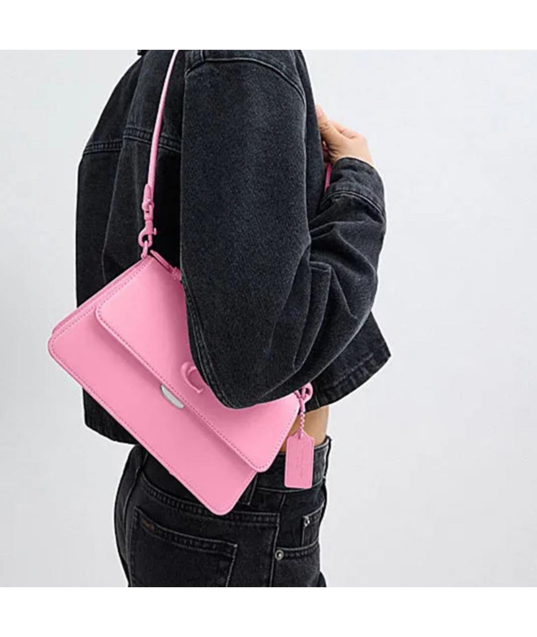 COACH Розовая кожаная сумка через плечо, фото 5