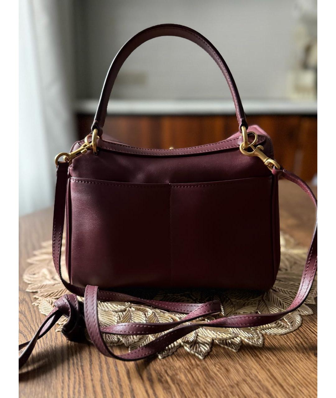 BALENCIAGA Бордовая кожаная сумка через плечо, фото 2