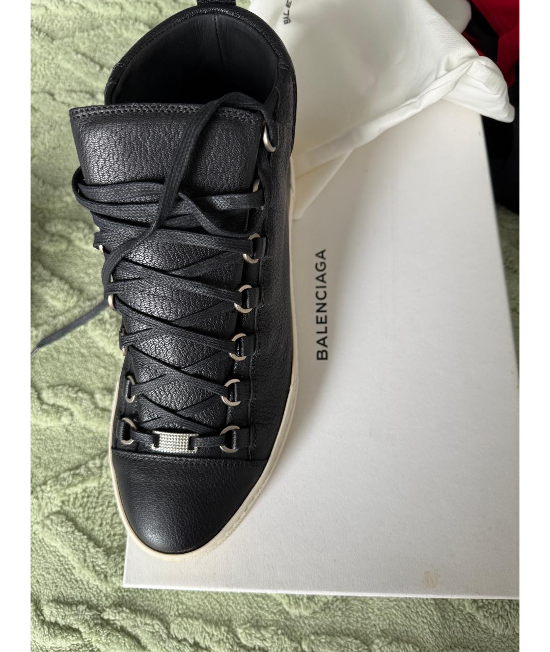 BALENCIAGA Черные кожаные высокие кроссовки / кеды, фото 3