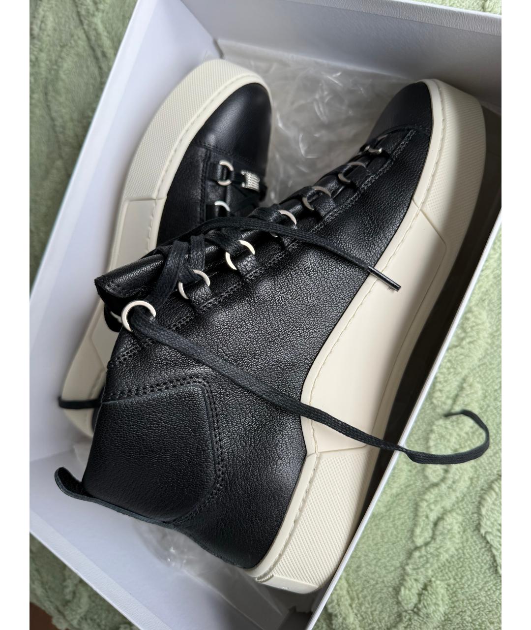BALENCIAGA Черные кожаные высокие кроссовки / кеды, фото 5