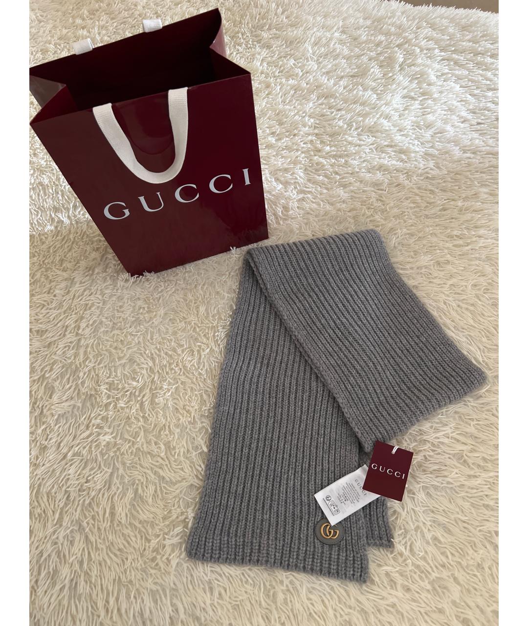 GUCCI Серый шерстяной шарф, фото 3