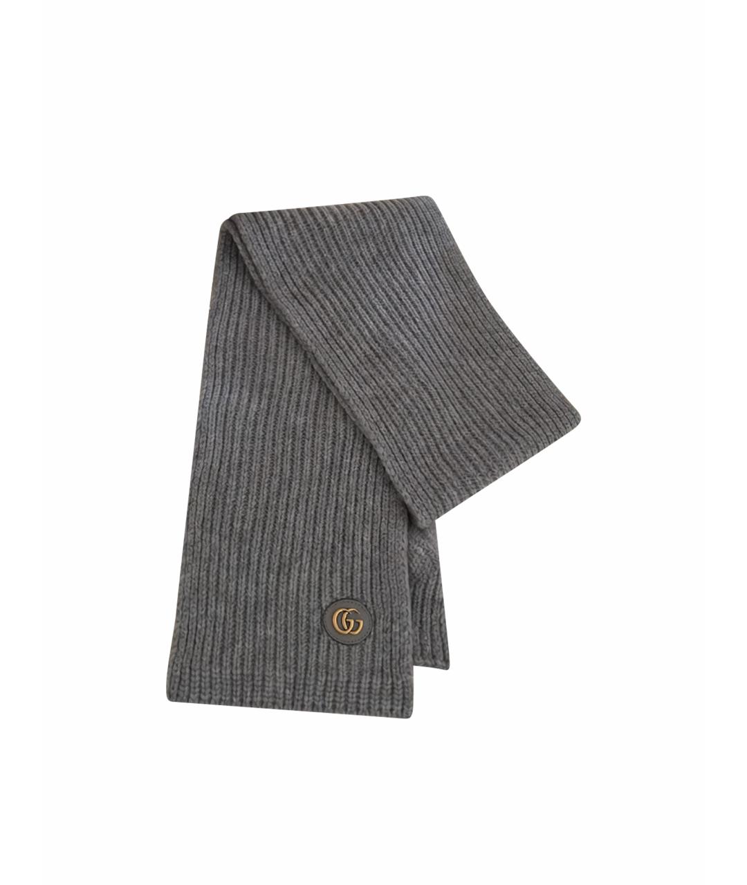 GUCCI Серый шерстяной шарф, фото 1