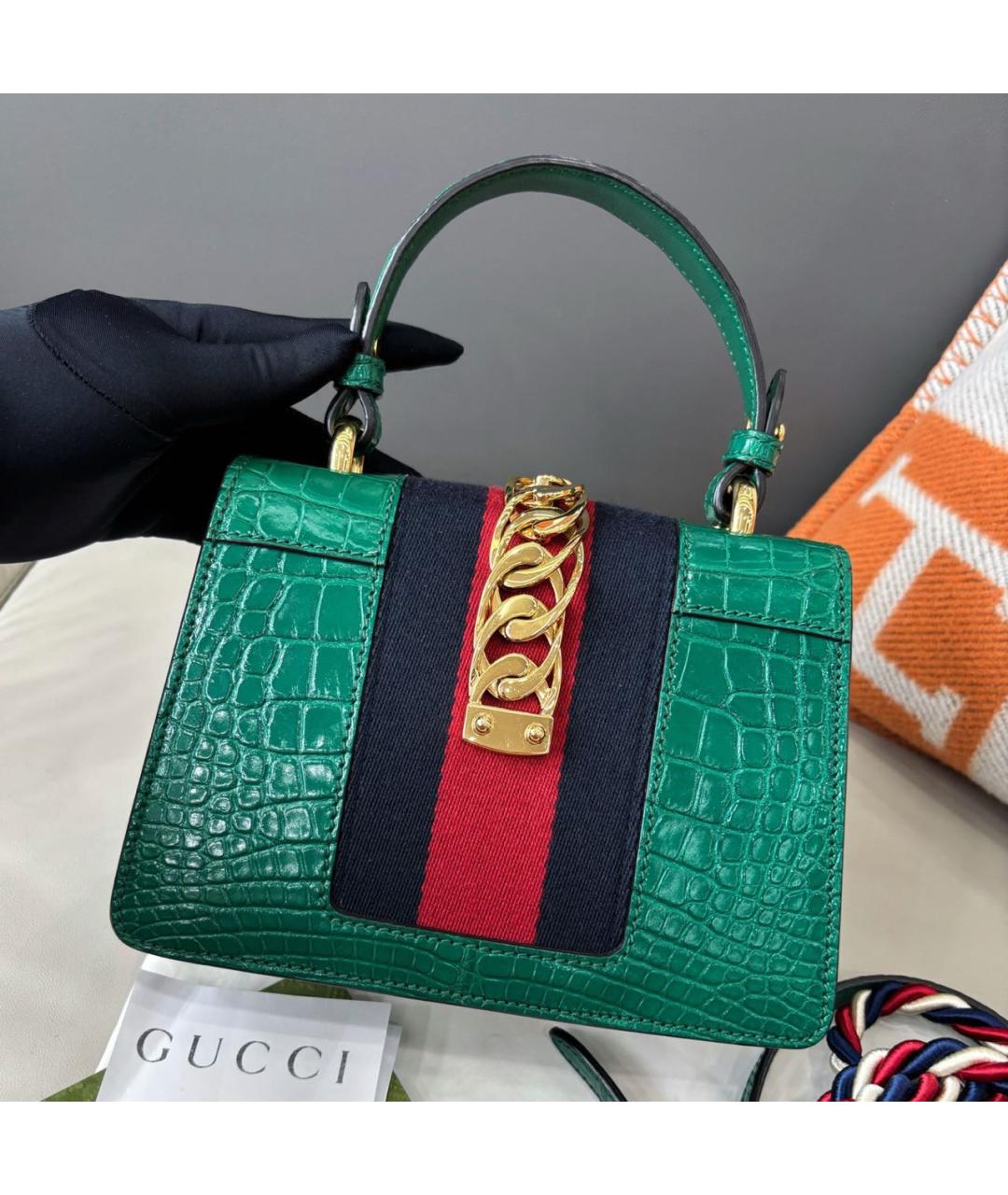 GUCCI Зеленая кожаная сумка через плечо, фото 4