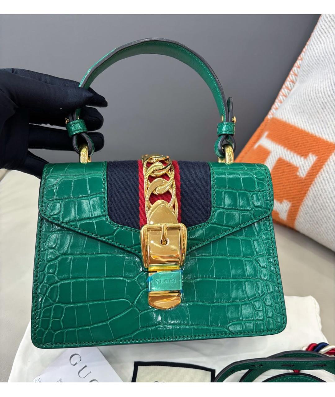 GUCCI Зеленая кожаная сумка через плечо, фото 2