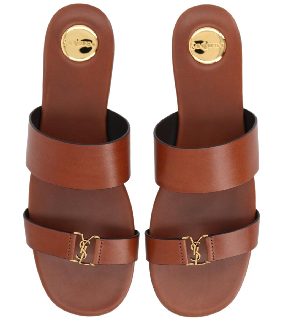 SAINT LAURENT Коричневые кожаные шлепанцы, фото 3