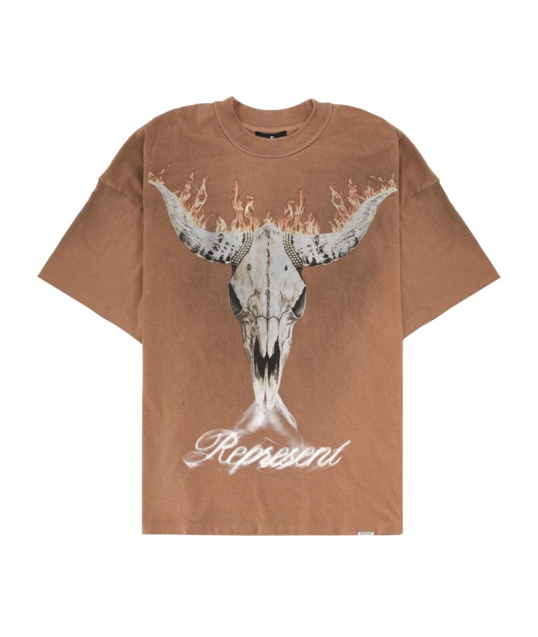 REPRESENT Коричневая хлопковая футболка, фото 1