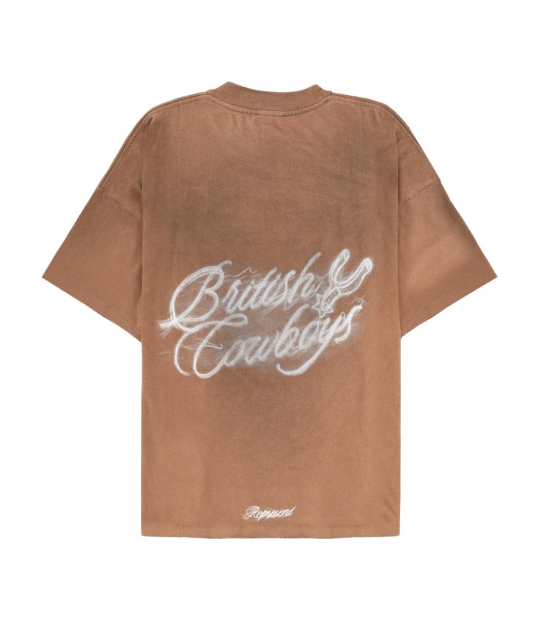REPRESENT Коричневая хлопковая футболка, фото 2