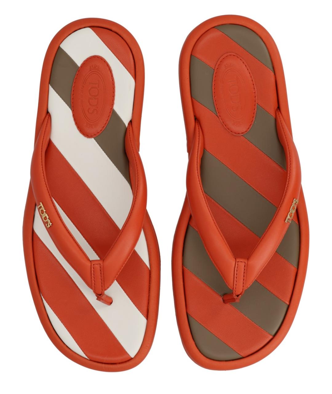 TOD'S Оранжевое кожаные шлепанцы, фото 5