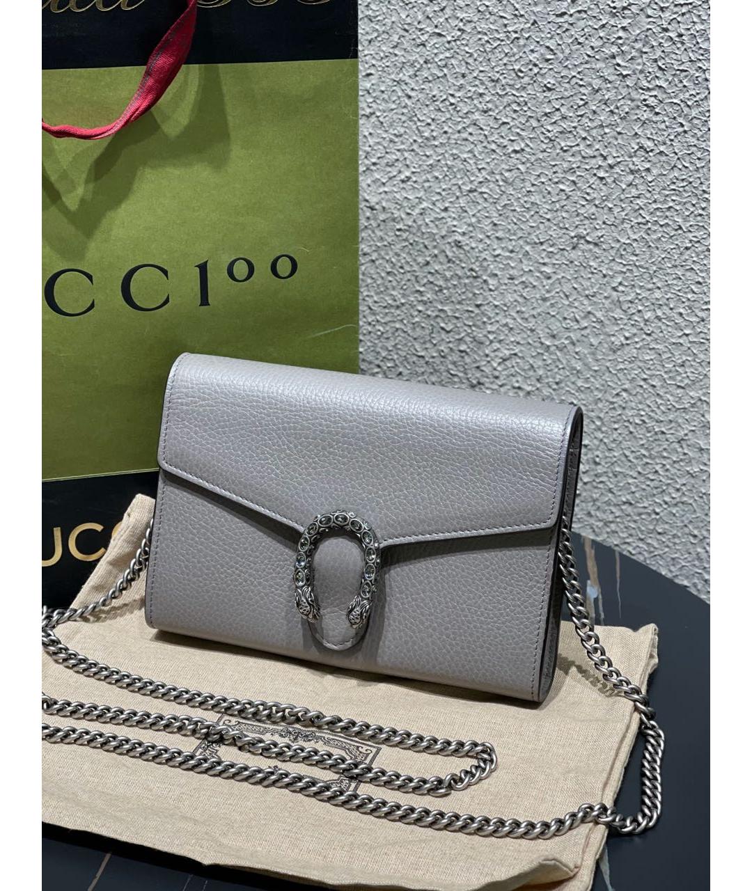 GUCCI Серая кожаная сумка через плечо, фото 2