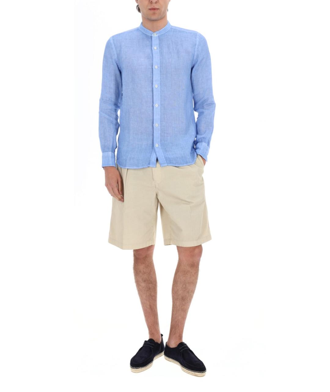 120% LINO Голубая льняная кэжуал рубашка, фото 3