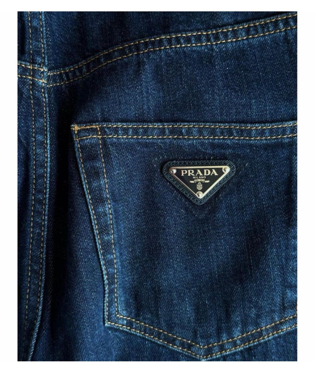 PRADA Темно-синие хлопковые прямые джинсы, фото 4